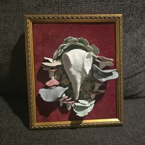 Framed Art with Skull, Moss, and Mushrooms